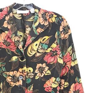 DANA BUCKMAN Floral 100% SILK Blazer Jacket Women's size 8